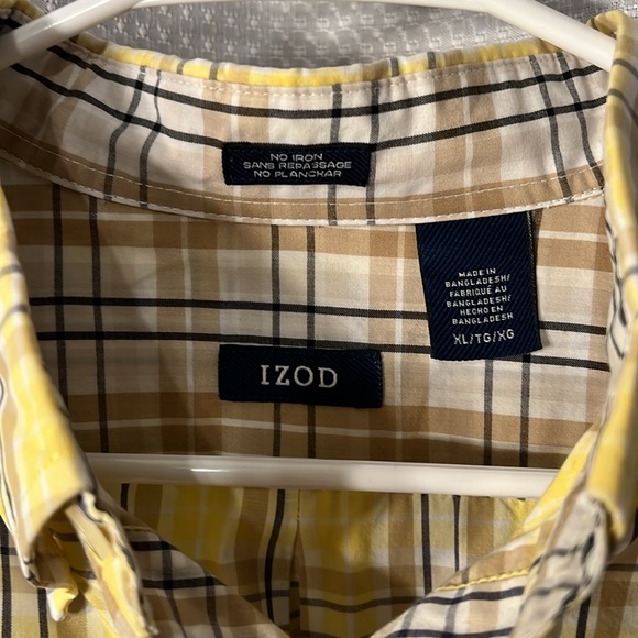 IZOD Men’s Button Down Collared Long Sleeve Sz XL Yellow & Tan Plaid Shirt - Picture 2 of 10